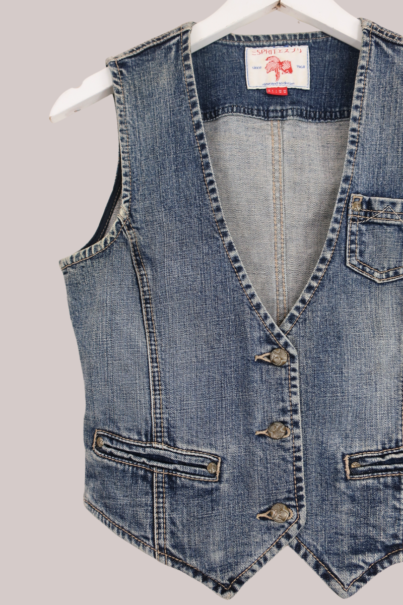 Vintage Espirit Coy Denim Waistcoat - Size XXS/XS