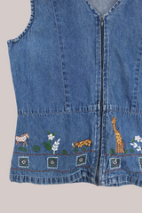 Vintage Child's Play Embroidered Denim Waistcoat - Size S/M by All About Audrey
