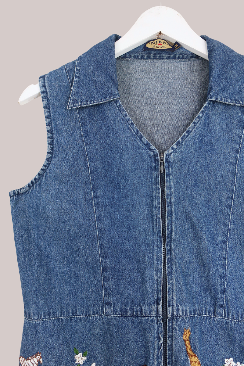 Vintage Child's Play Embroidered Denim Waistcoat - Size S/M by All About Audrey