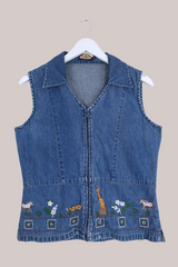 Vintage Child's Play Embroidered Denim Waistcoat - Size S/M by All About Audrey