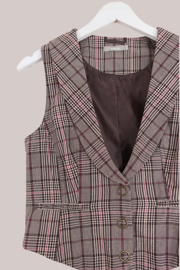 Vintage Tuxedo Cut Houndstooth Waistcoat - Size XS/S by All About Audrey