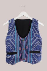 Vintage Heavily Embroidered Blues Waistcoat - Size XXS by All About Audrey