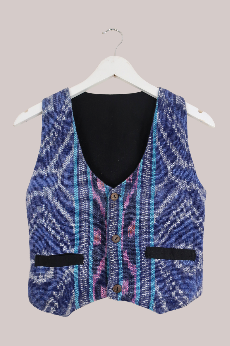 Vintage Heavily Embroidered Blues Waistcoat - Size XXS by All About Audrey