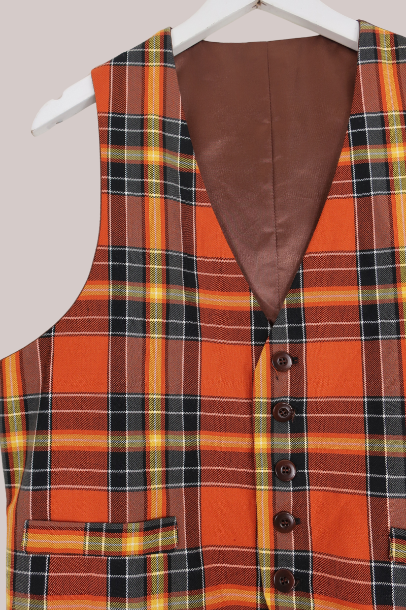 Vintage Highland Bonfire Tartan Waistcoat - Size M/L