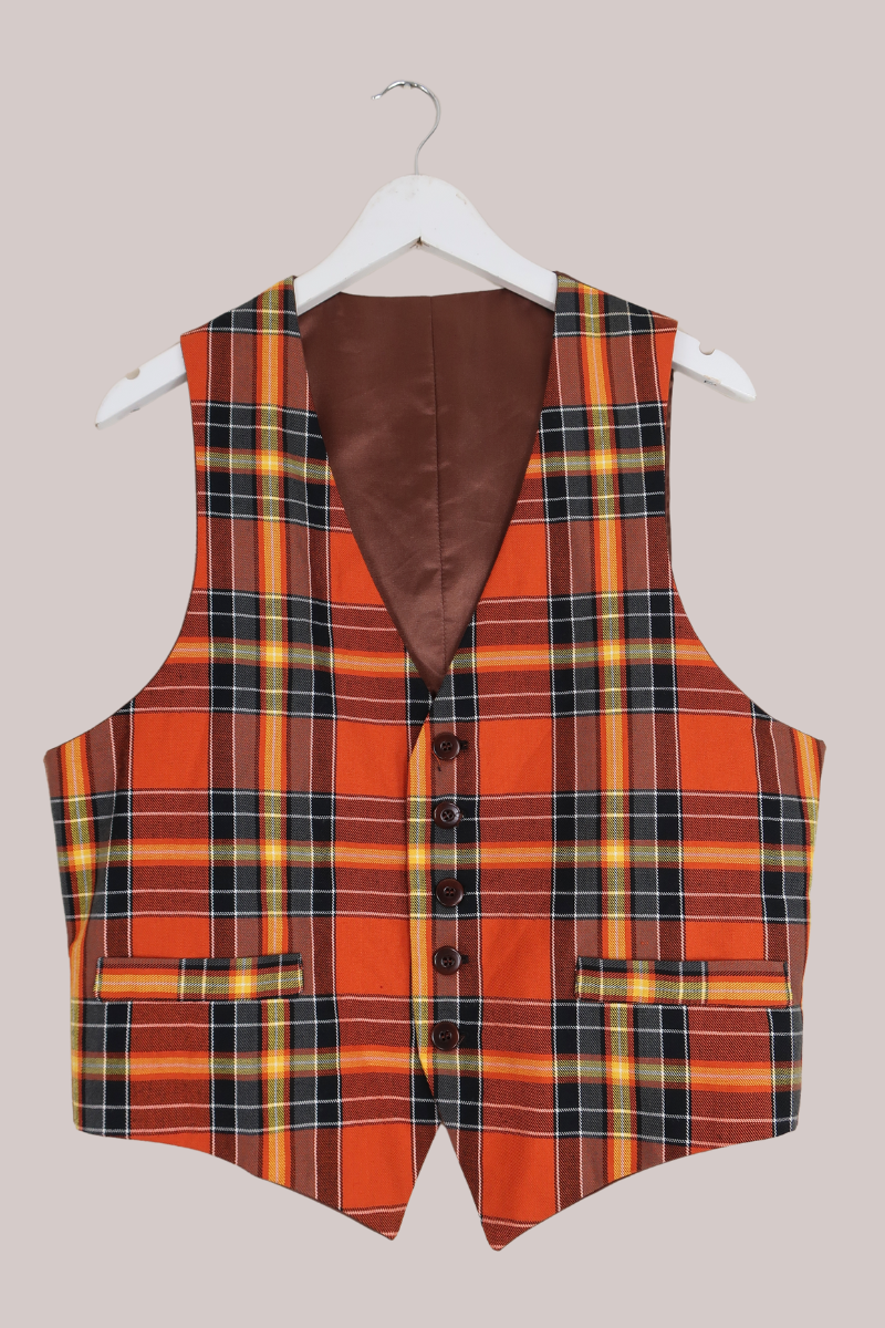Vintage Highland Bonfire Tartan Waistcoat - Size M/L