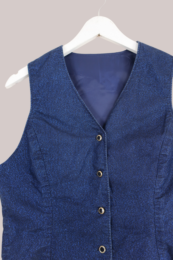 Vintage Galaxy's Glitter Blue Waistcoat - Size S/M by All About Audrey
