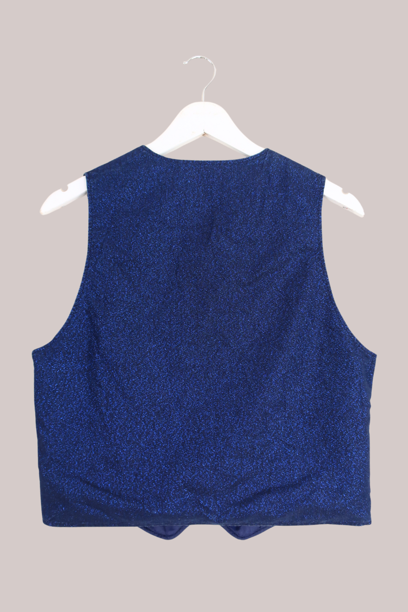 Vintage Galaxy's Glitter Blue Waistcoat - Size S/M by All About Audrey