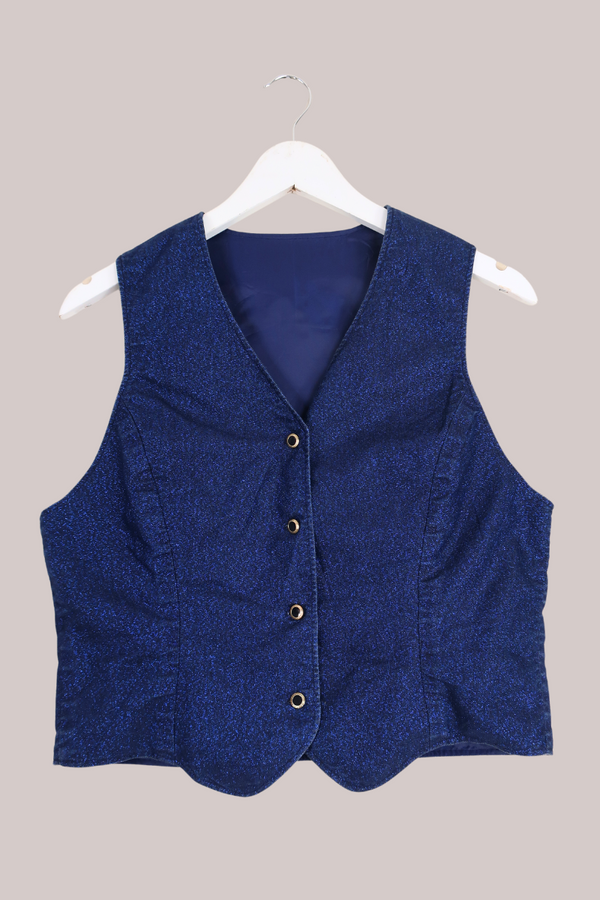 Vintage Galaxy's Glitter Blue Waistcoat - Size S/M by All About Audrey