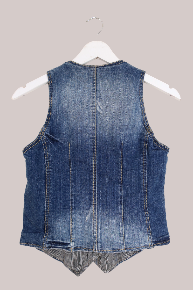 Vintage 90s Cut Distressed Denim Waistcoat - Size XXS by All About Audrey