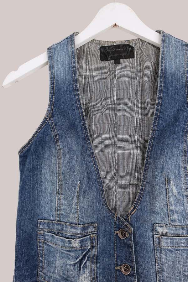 Vintage 90s Cut Distressed Denim Waistcoat - Size XXS by All About Audrey