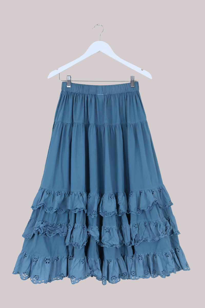 Wendy Broderie Anglaise Skirt in Denim Blue