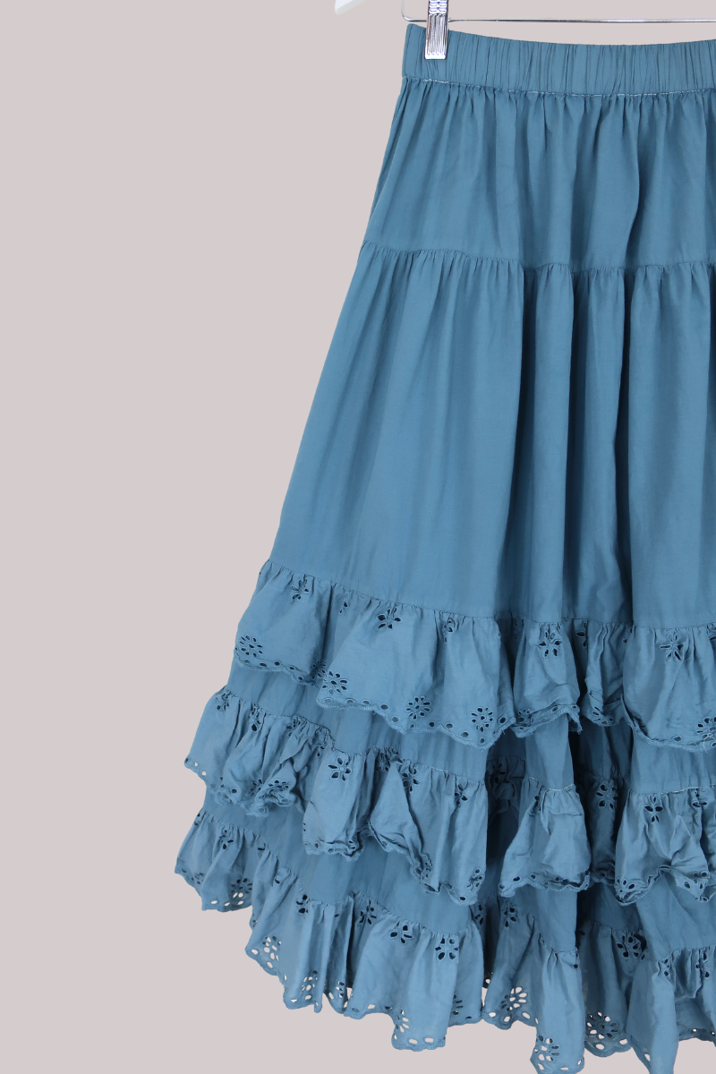 Wendy Broderie Anglaise Skirt in Denim Blue