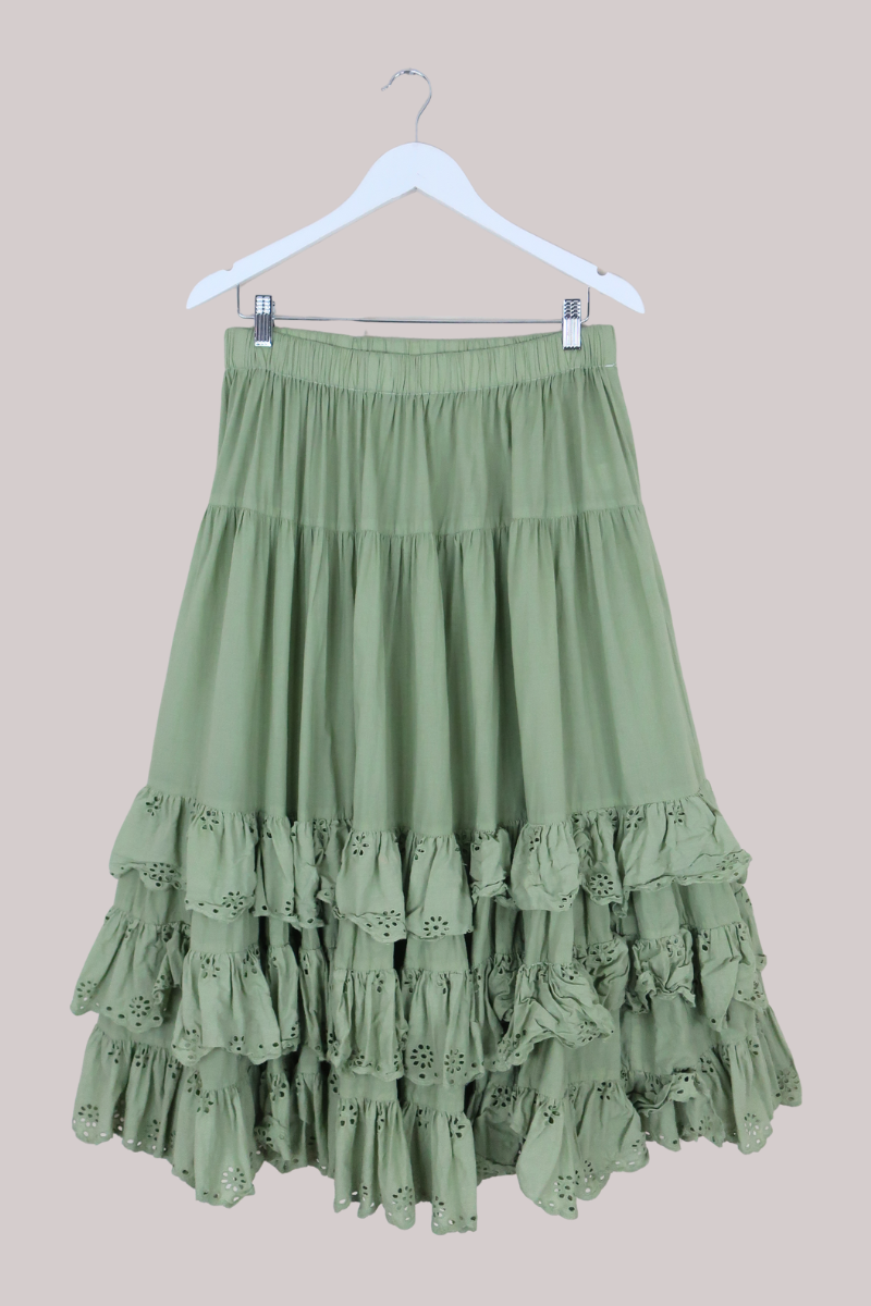 Wendy Broderie Anglaise Skirt in Sage Green