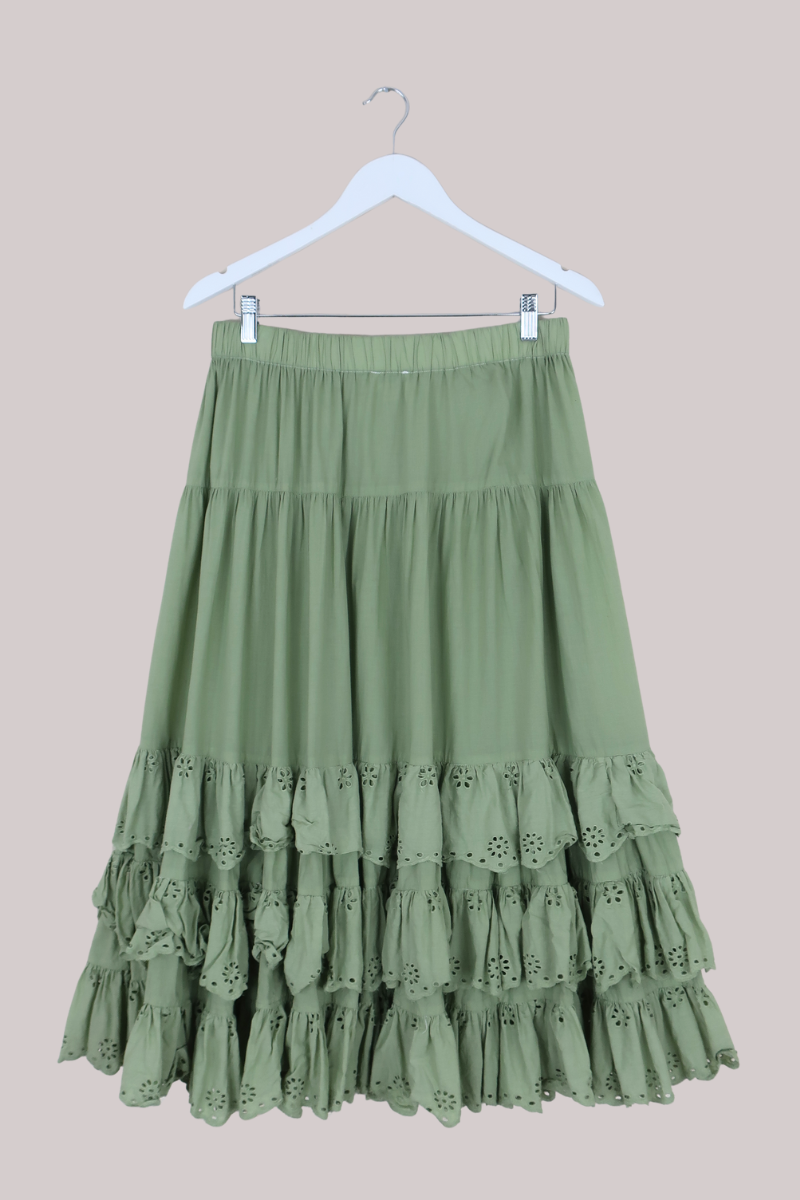 Wendy Broderie Anglaise Skirt in Sage Green