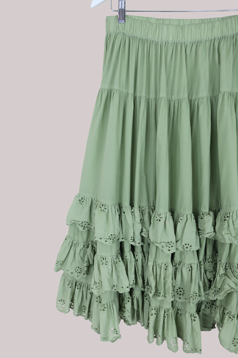 Wendy Broderie Anglaise Skirt in Sage Green