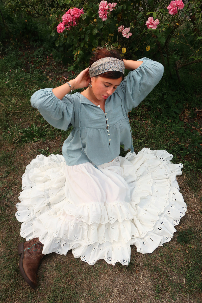 Iris Folk Top in Quill Blue