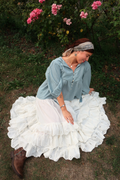 Iris Folk Top in Quill Blue