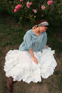 Iris Folk Top in Quill Blue