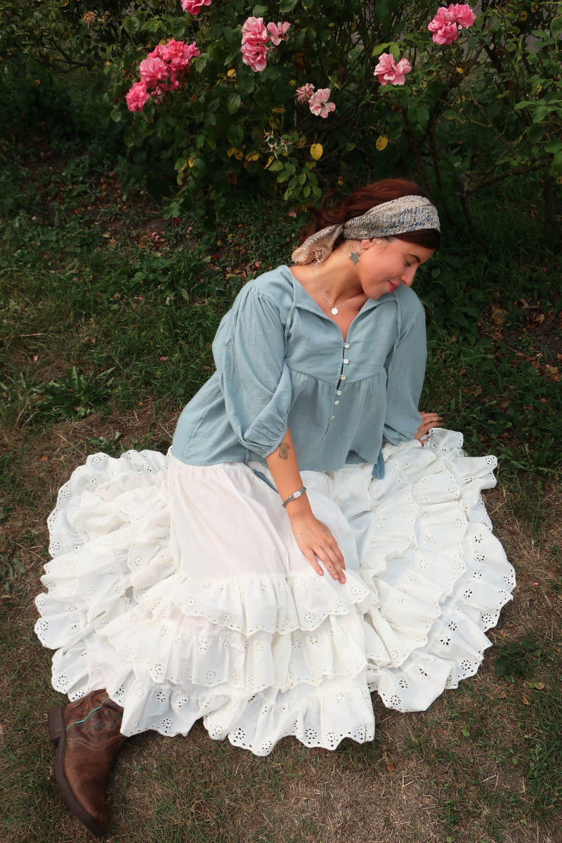 Iris Folk Top in Quill Blue