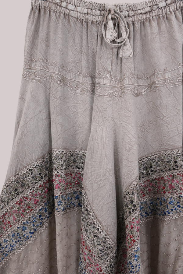 Embroidered A-Line Midi Skirt in Maple White - Free Size