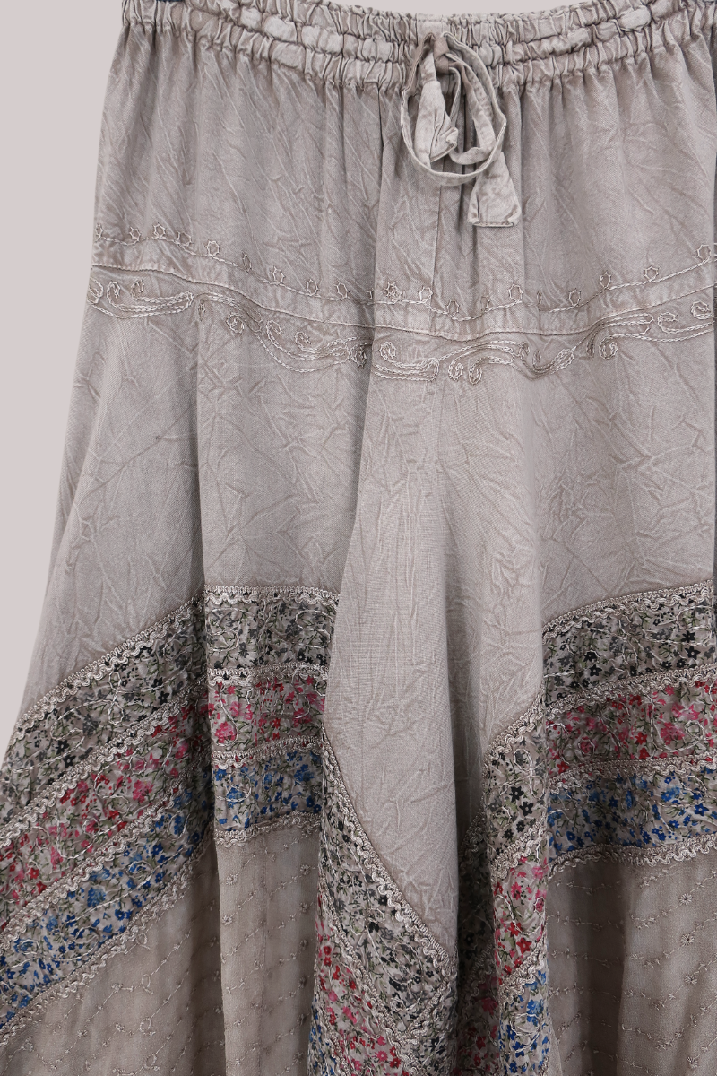 Embroidered A-Line Midi Skirt in Maple White - Free Size