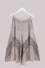 Embroidered A-Line Midi Skirt in Maple White - Free Size