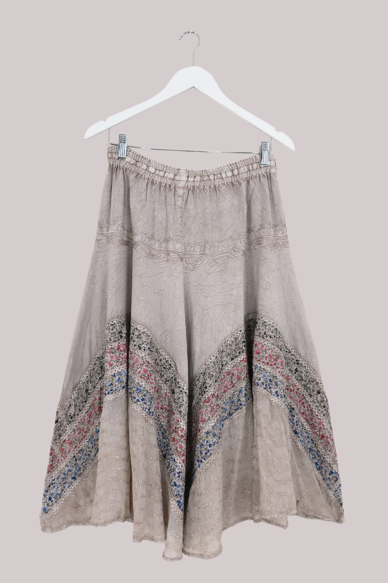Embroidered A-Line Midi Skirt in Maple White - Free Size