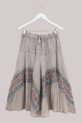 Embroidered A-Line Midi Skirt in Maple White - Free Size