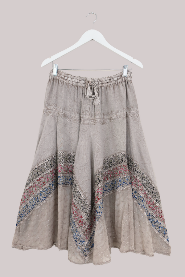 Embroidered A-Line Midi Skirt in Maple White - Free Size