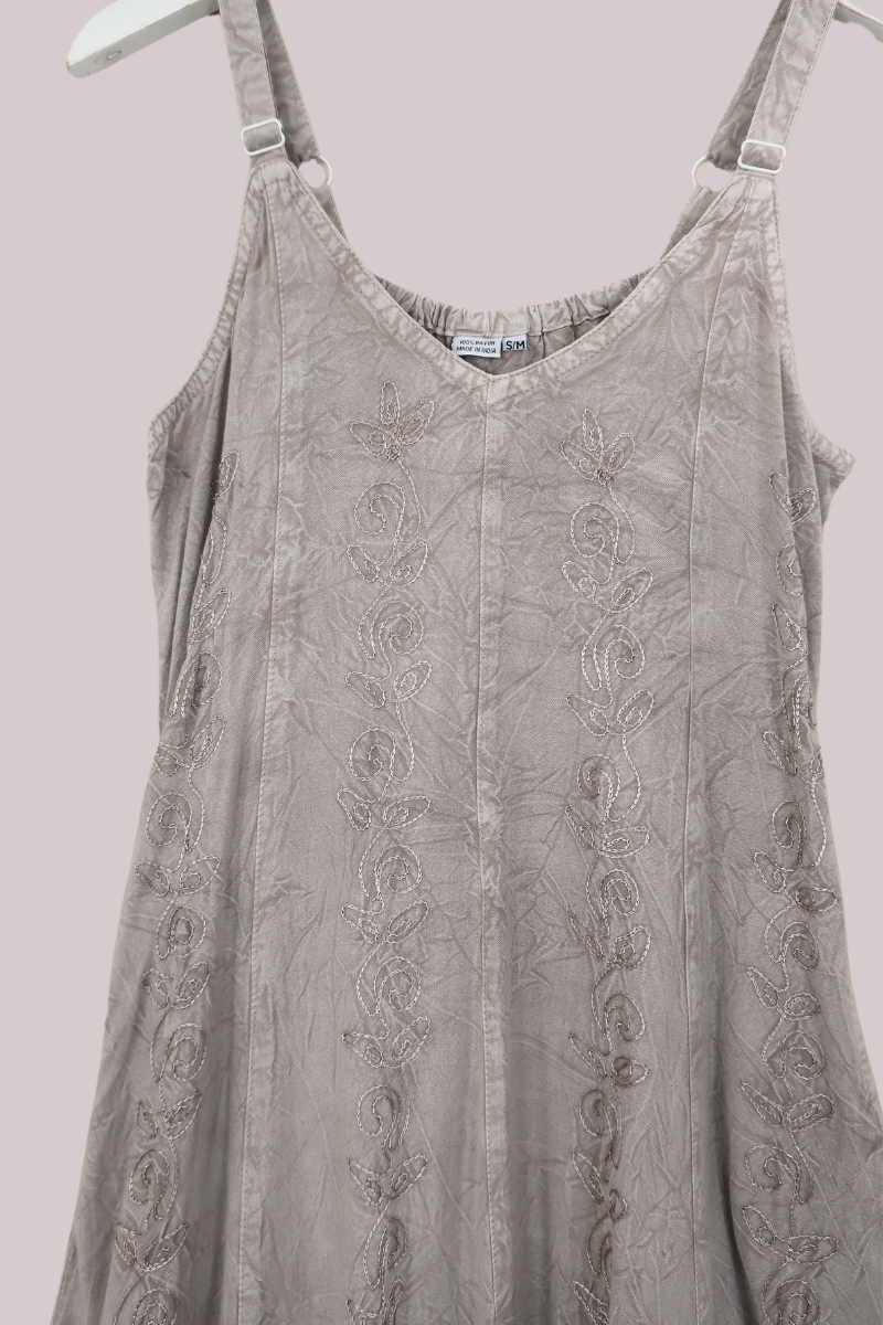Indian Embroidered Mini Slip Dress in Maple White - Free Size