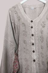 Embroidered Frill Sleeve Blouse in Maple White - Free Size