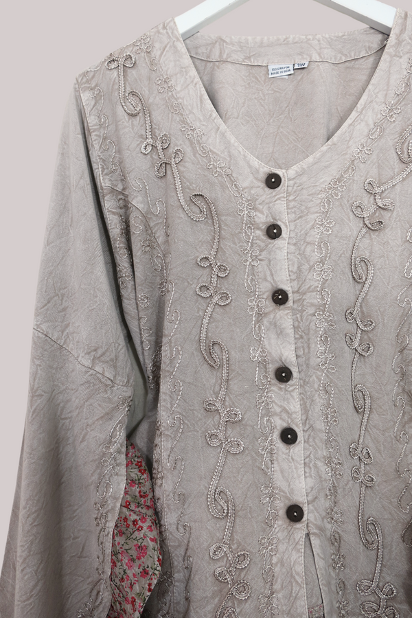 Embroidered Frill Sleeve Blouse in Maple White - Free Size