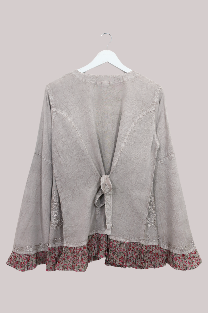 Embroidered Frill Sleeve Blouse in Maple White - Free Size