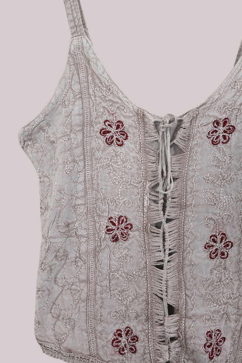 Embroidered Corset Top in Maple White - Free Size