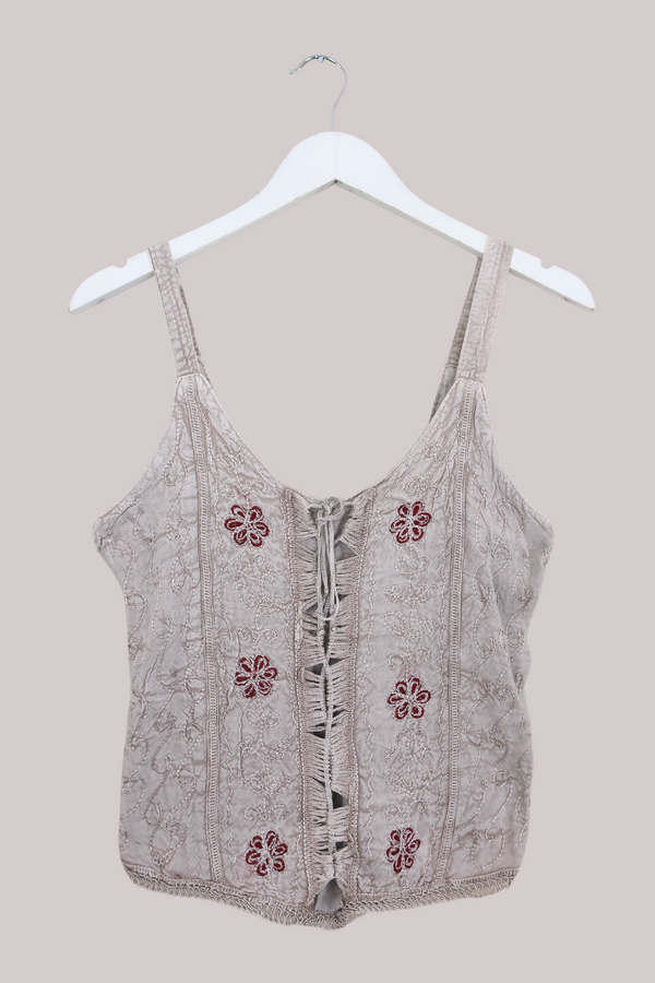 Embroidered Corset Top in Maple White - Free Size