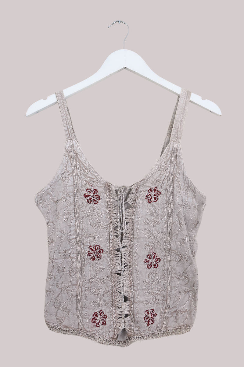 Embroidered Corset Top in Maple White - Free Size