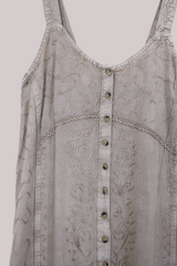 Embroidered Button-Up Mini Slip Dress in Maple White - Free Size