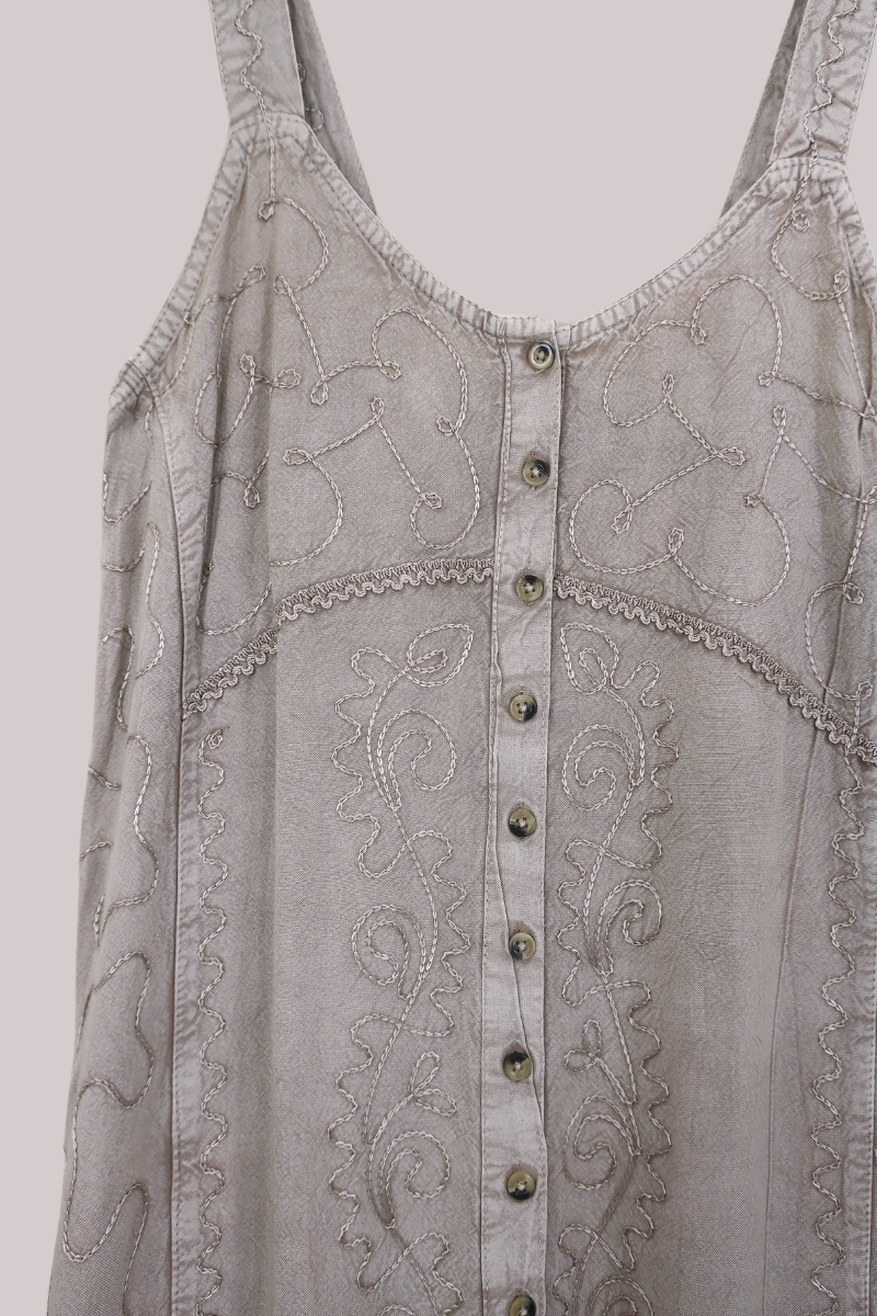 Embroidered Button-Up Mini Slip Dress in Maple White - Free Size