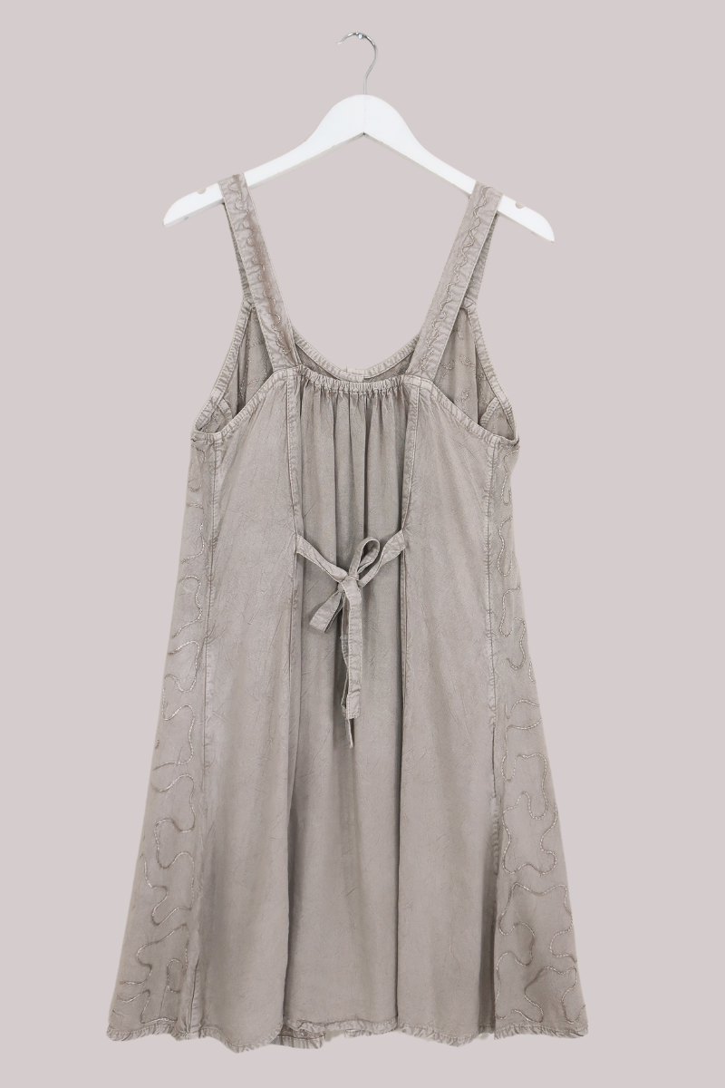 Embroidered Button-Up Mini Slip Dress in Maple White - Free Size