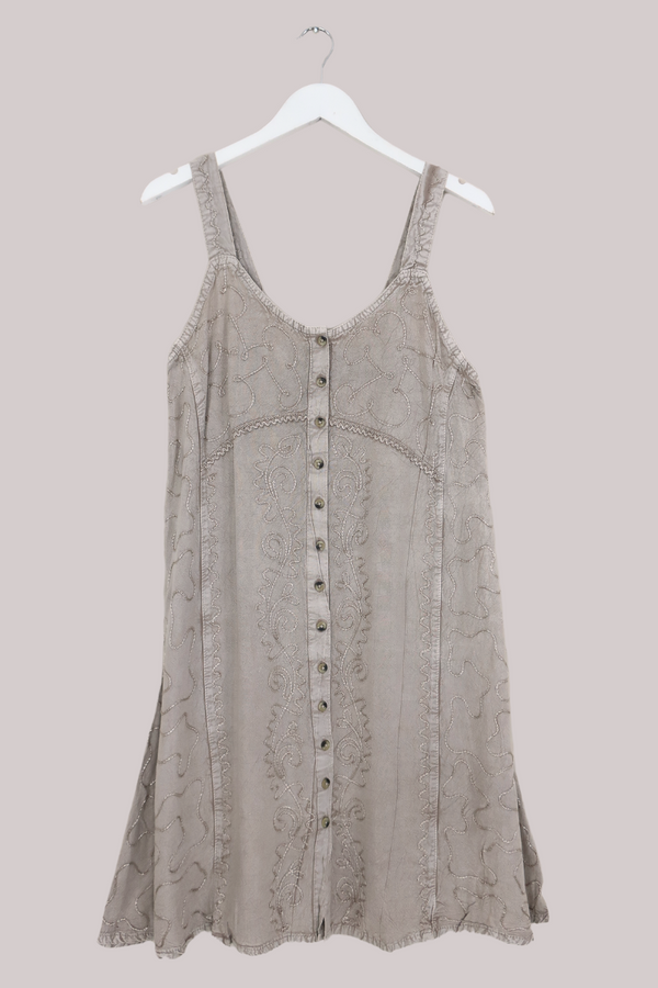 Embroidered Button-Up Mini Slip Dress in Maple White - Free Size