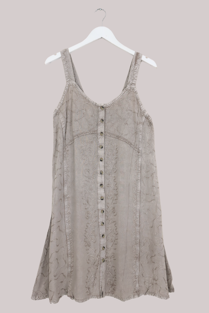 Embroidered Button-Up Mini Slip Dress in Maple White - Free Size