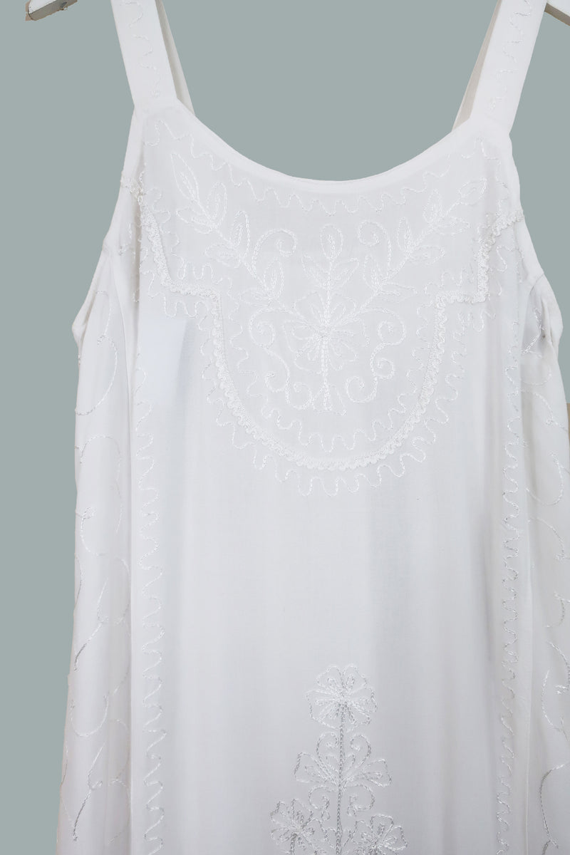 Indian Embroidered Strappy Maxi in Grecian White