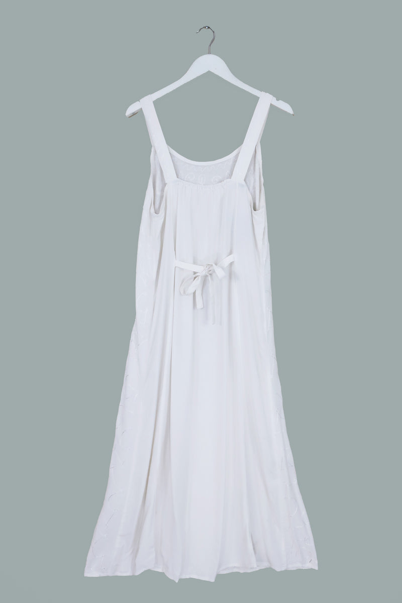 Indian Embroidered Strappy Maxi in Grecian White