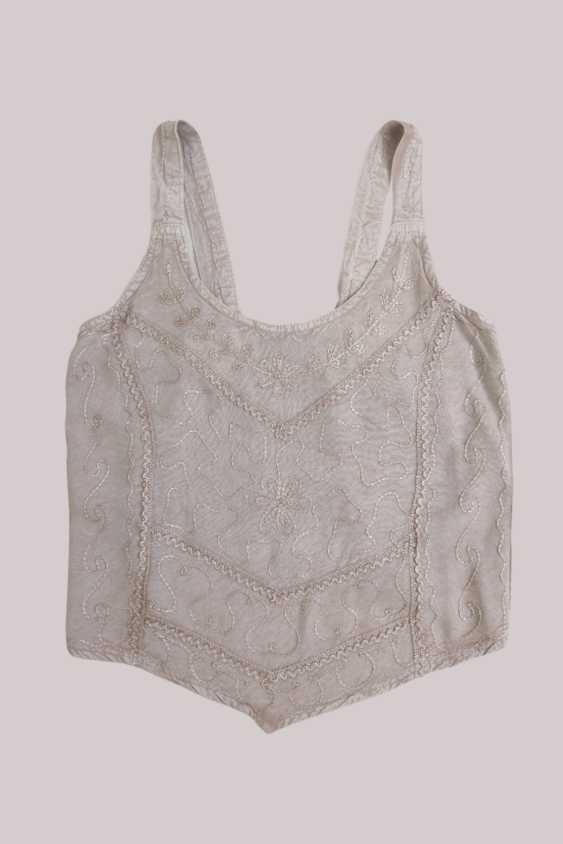 Embroidered Handkerchief Top in Maple White - Free Size