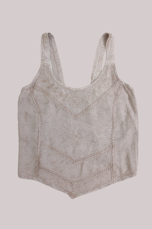 Embroidered Handkerchief Top in Maple White - Free Size