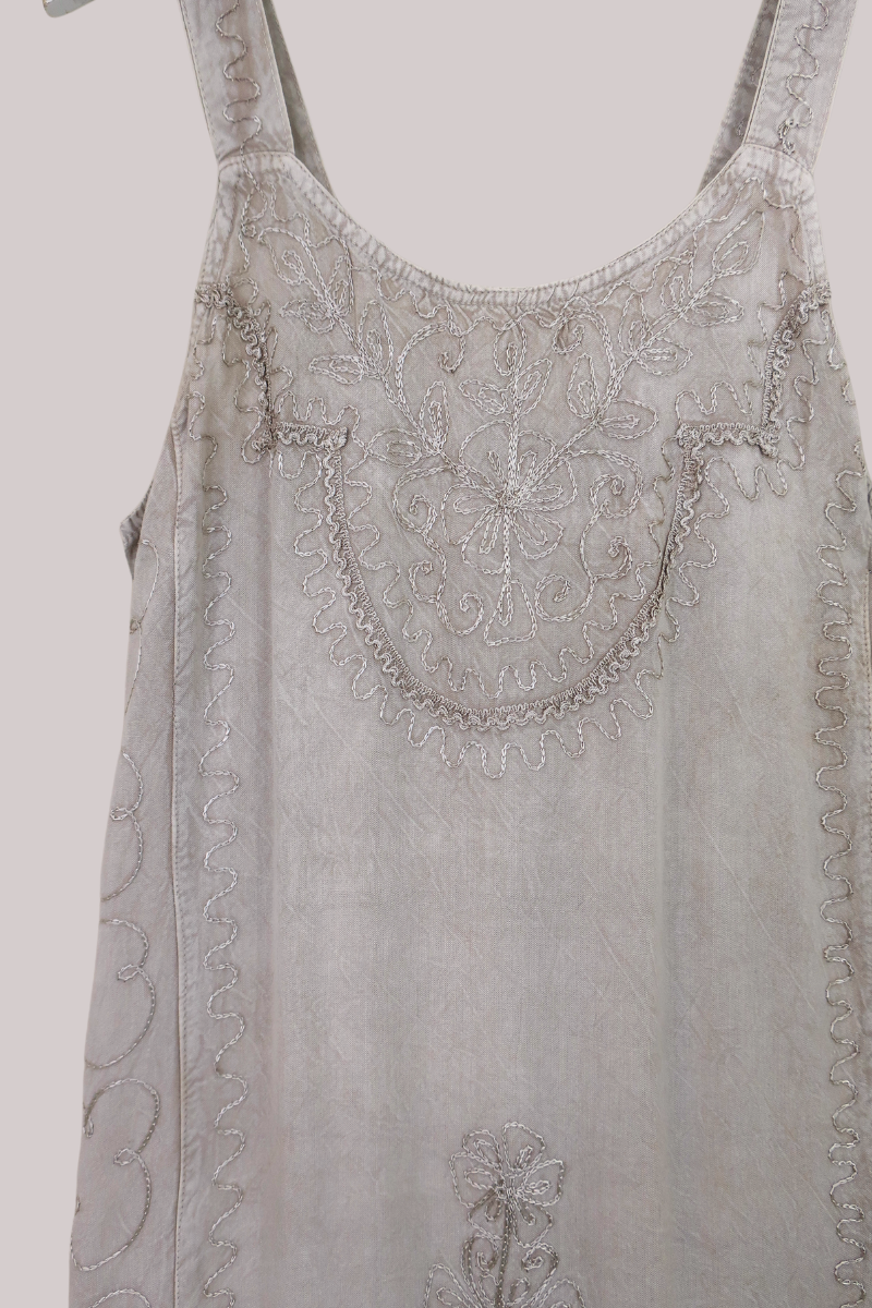 Indian Embroidered Strappy Maxi in Maple White