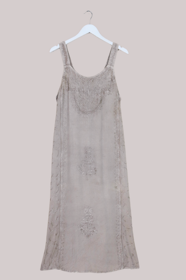 Indian Embroidered Strappy Maxi in Maple White