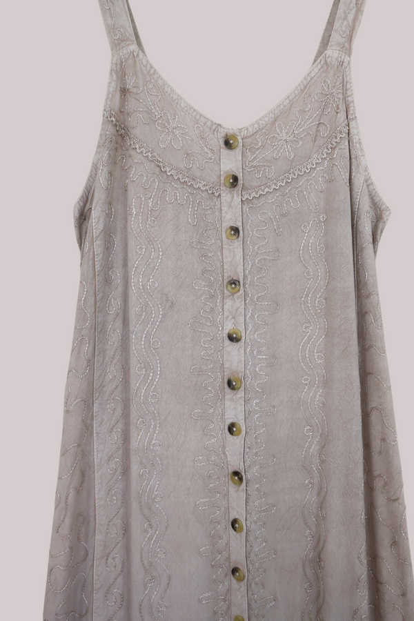 Indian Button-Up Maxi Sundress with Maple Wave Embroidery - Free Size by All About Audrey