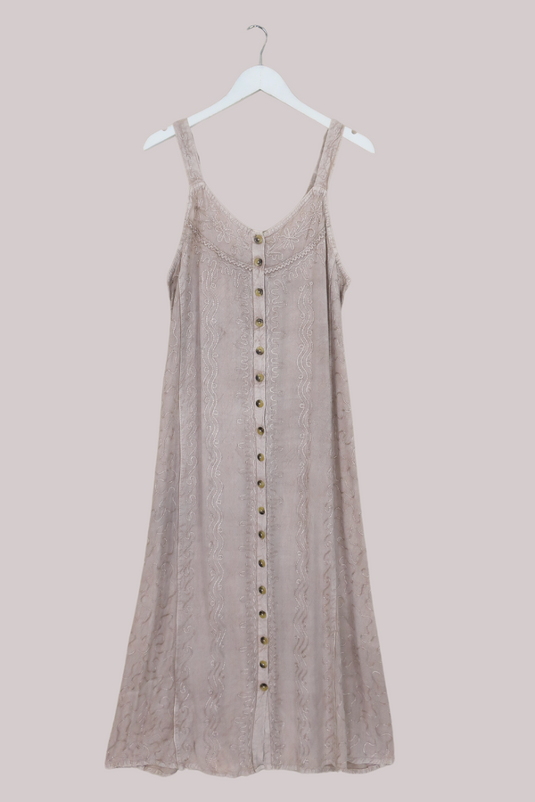 Indian Button-Up Maxi Sundress with Maple Wave Embroidery - Free Size by All About Audrey