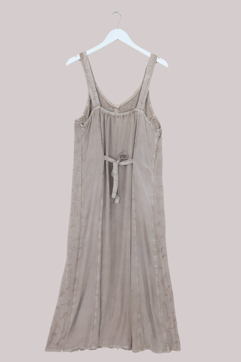 Indian Button-Up Maxi Sundress with Maple Floral Embroidery - Free Size by All About Audrey
